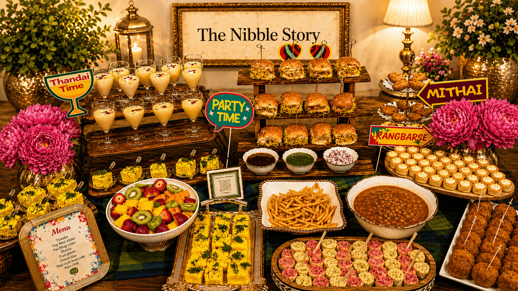 The Nibble Story mithai and chaat catering display